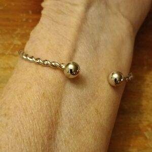 Open Cuff Ball-End Bracelet - Silver Tone